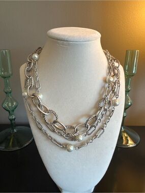 Multi-Strand Silver-Tone Pearl Necklace - Women's Jewelry